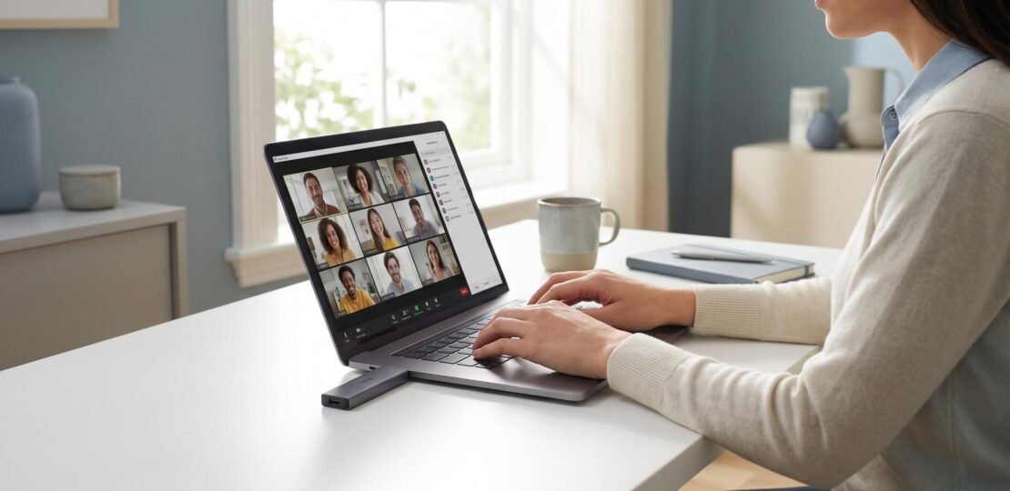 Remote worker on Zoom call with mouse jiggler
