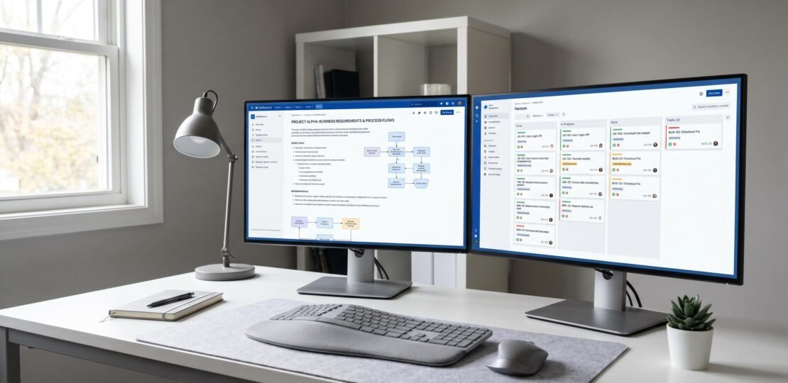 Overemployed Business Analyst Dual Monitor Setup Hero 2026