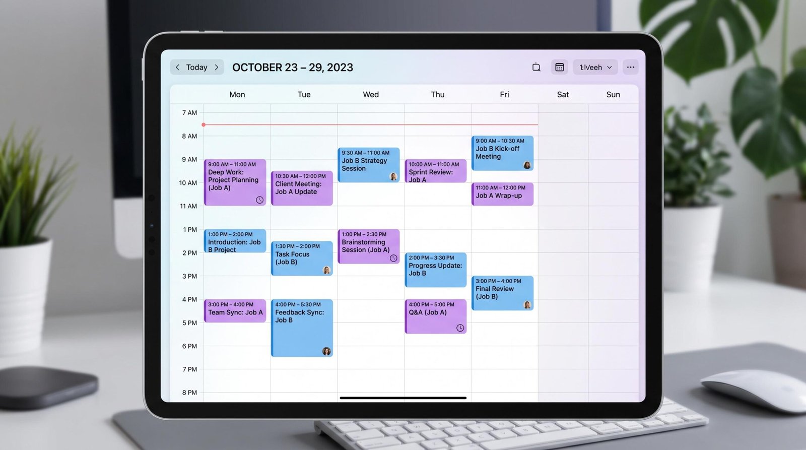 Asynchronous remote work calendar with time blocking for multiple job management